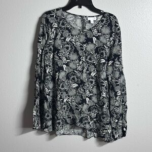 J.Jill Women Blouse black floral Long sleeve size S